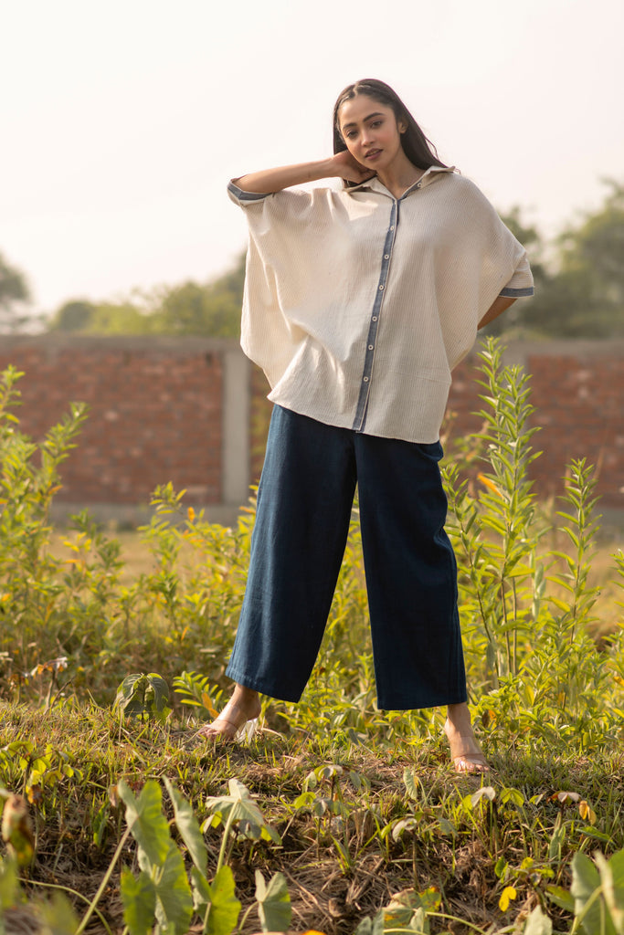 Indigo Blue Stripe Organic Kala Cotton Box Shirt