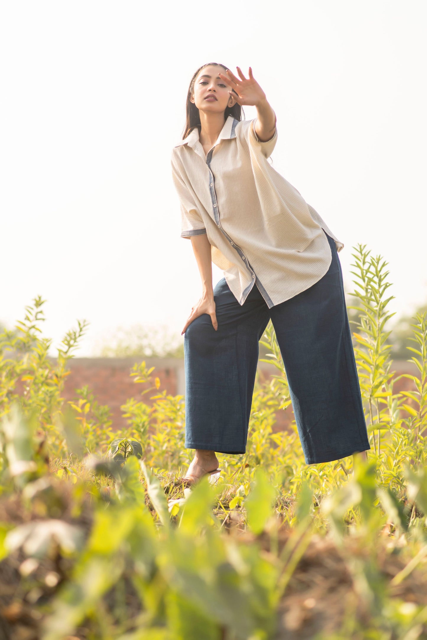 Indigo Blue Stripe Organic Kala Cotton Box Shirt