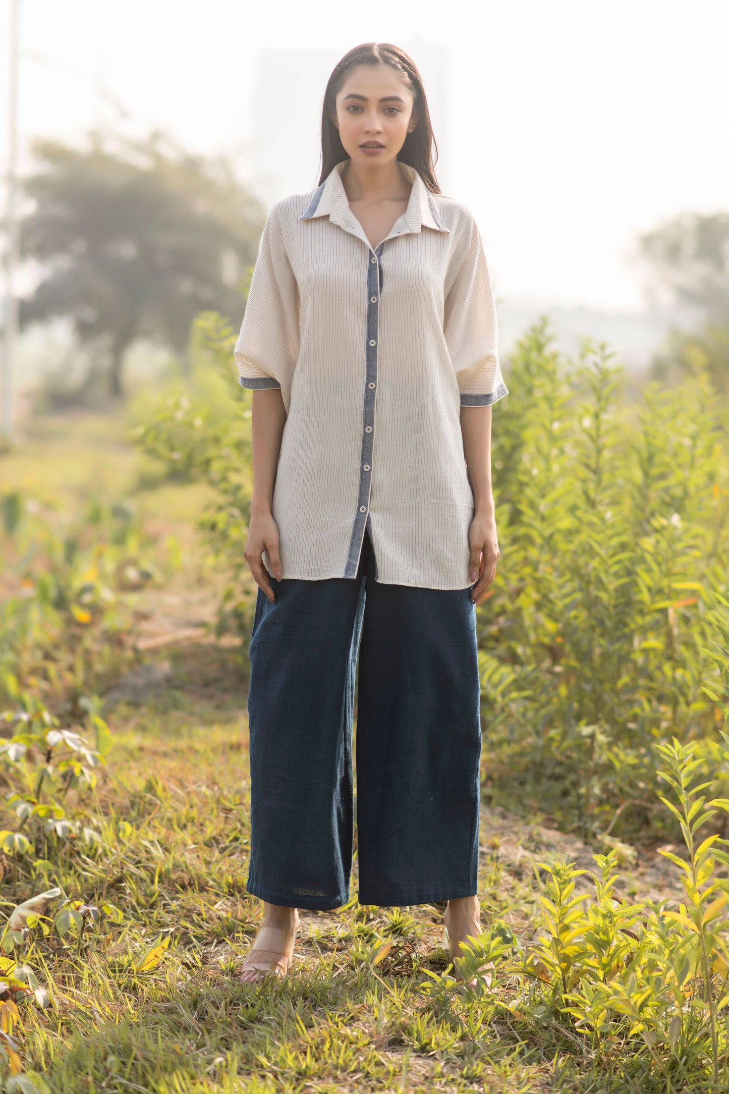 Indigo Blue Stripe Organic Kala Cotton Box Shirt