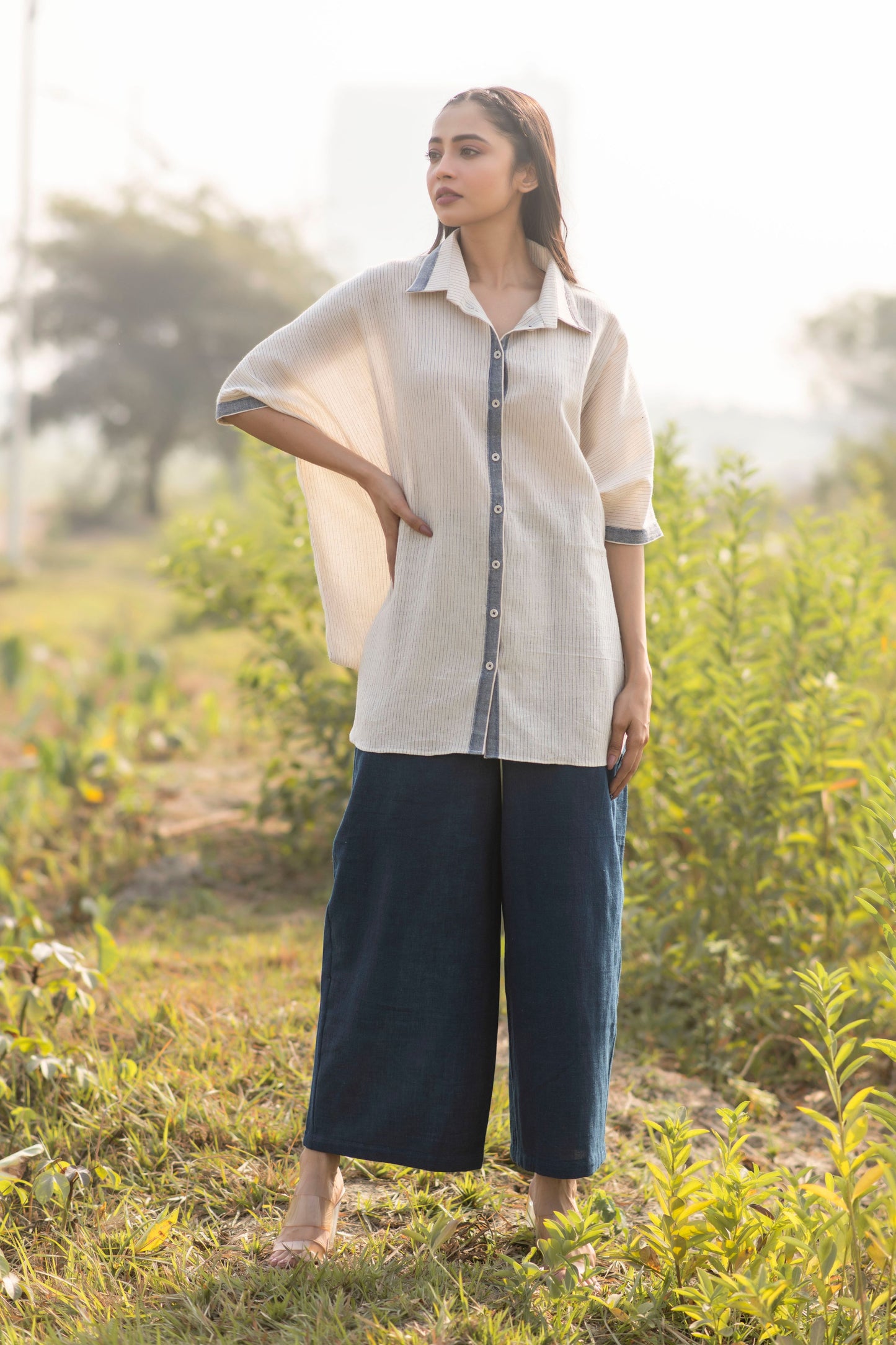 Indigo Blue Stripe Organic Kala Cotton Box Shirt