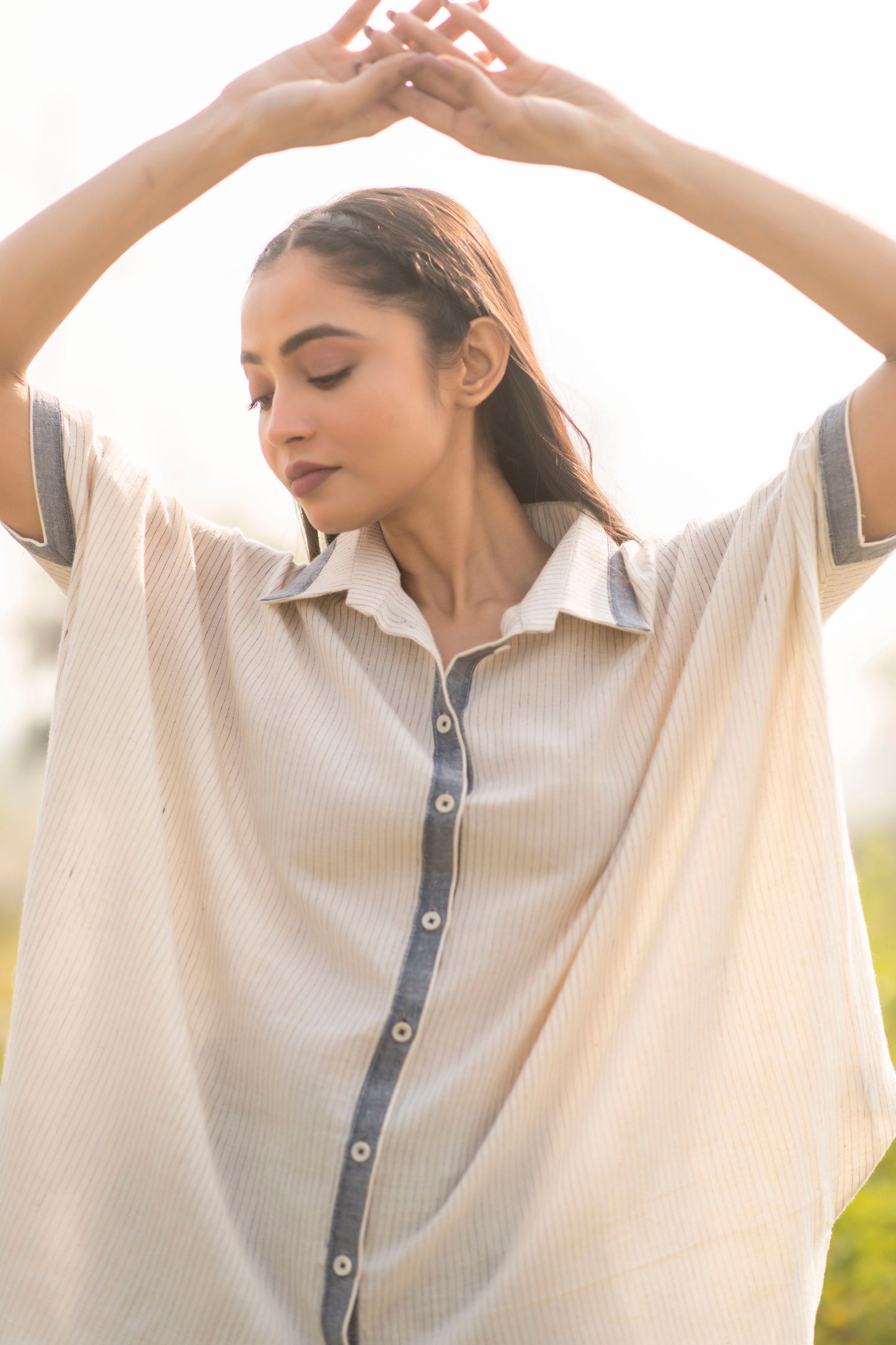 Indigo Blue Stripe Organic Kala Cotton Box Shirt