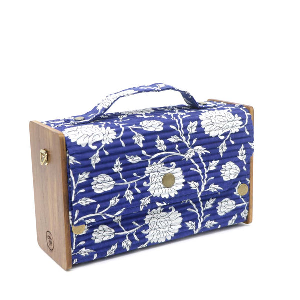 Box Sling Bag/Clutch with Changeable Sleeve (Solid Yellow & Floral Navy Blue)
