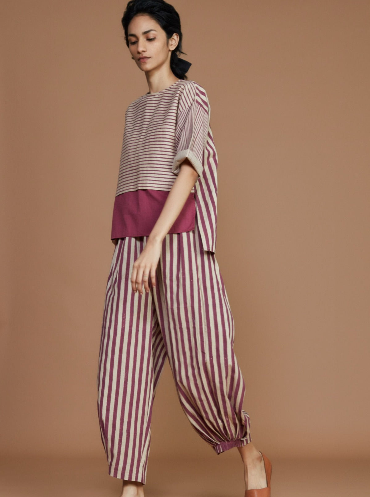 Ivory  with Mauve Striped CB Ekin Top