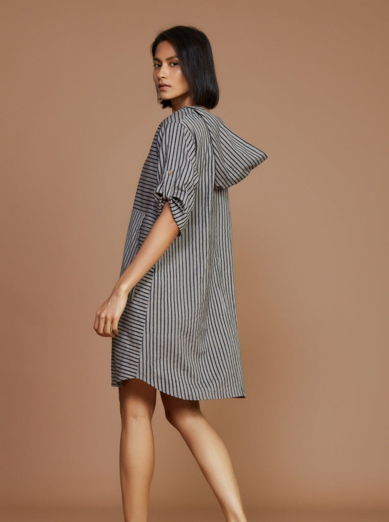 Grey With Charcoal Striped Hooded Dress