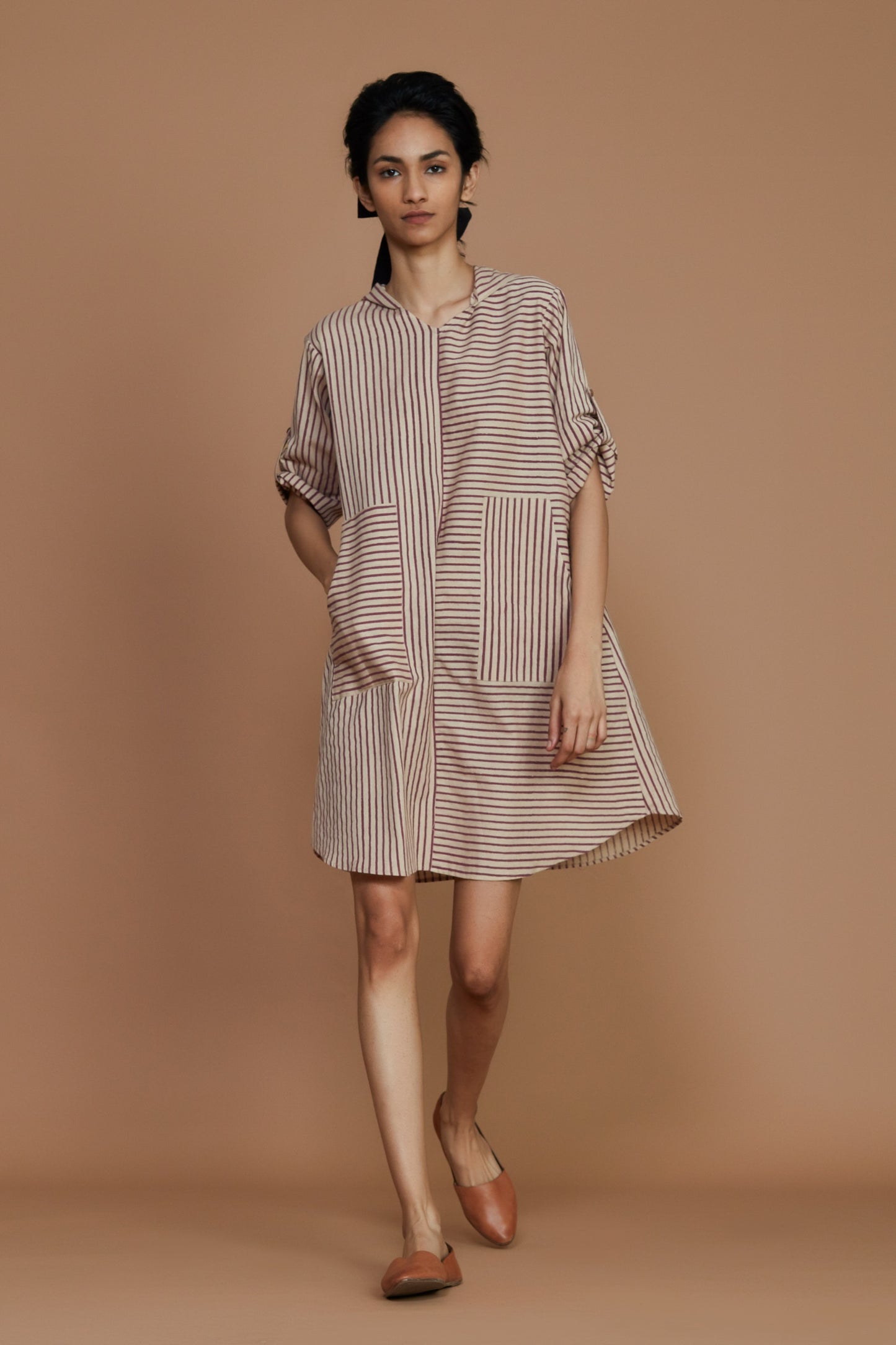 Ivory With Mauve Striped Hooded Dress