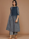 Grey with Charcoal Striped Pleated Dress