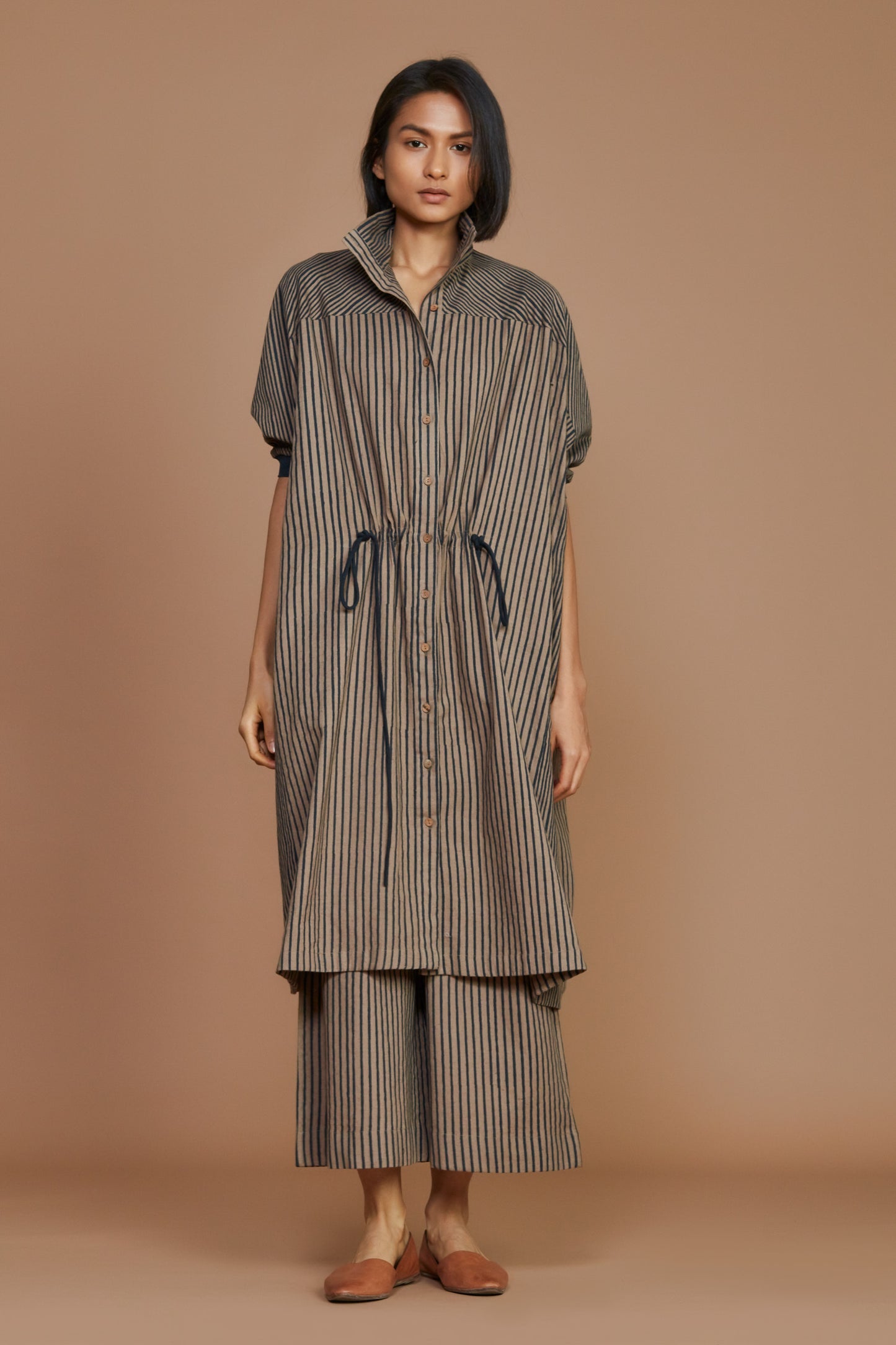 Brown with Charcoal Striped Kaftan Dress