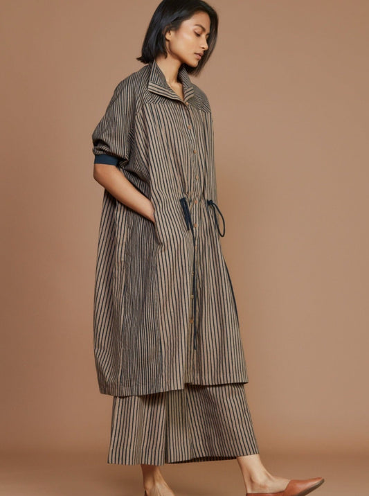 Brown with Charcoal Striped Kaftan Dress