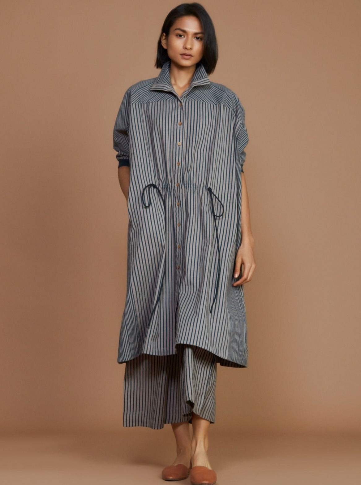 Grey with Charcoal Striped Kaftan Dress