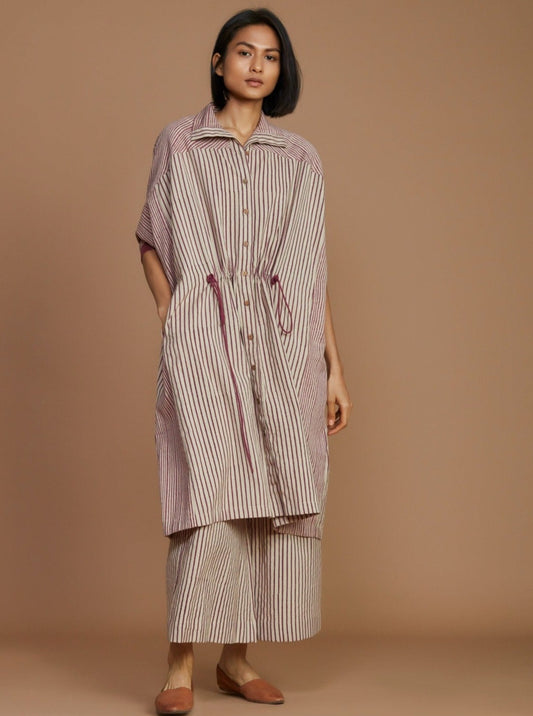 Ivory With Mauve Striped Kaftan Dress