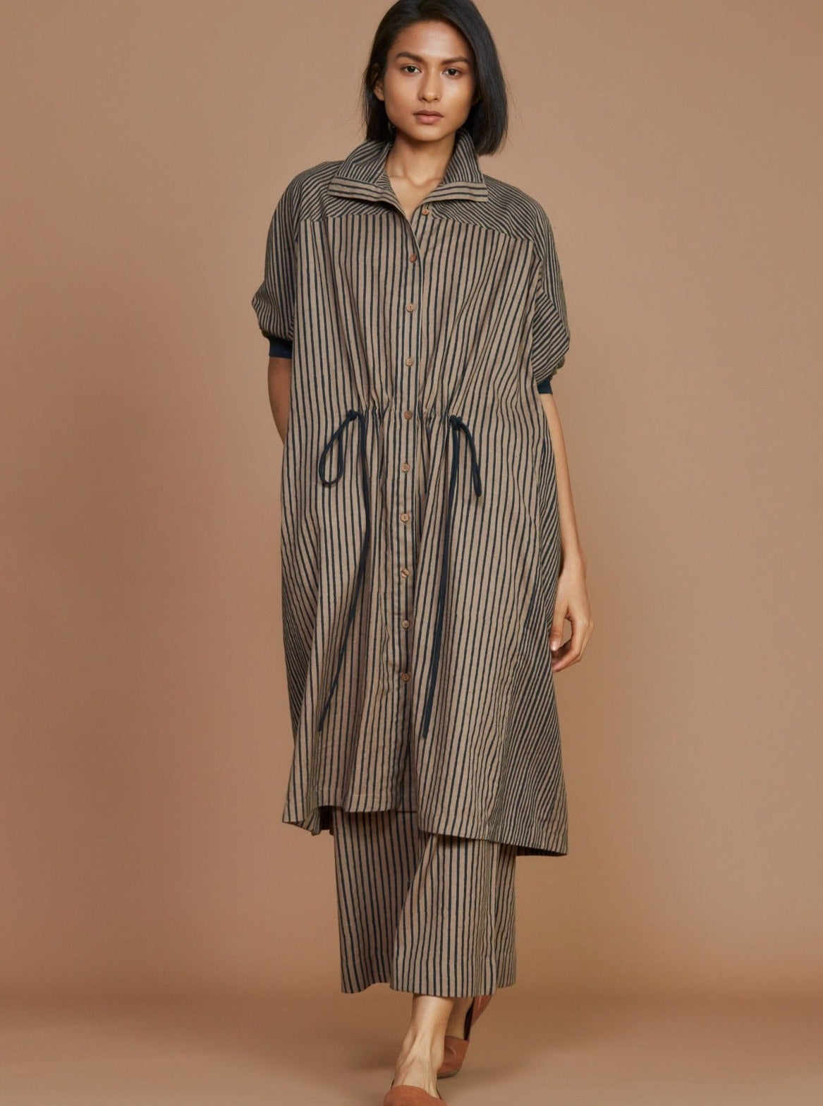 Brown With Charcoal Striped Kaftan Co-Ord Set