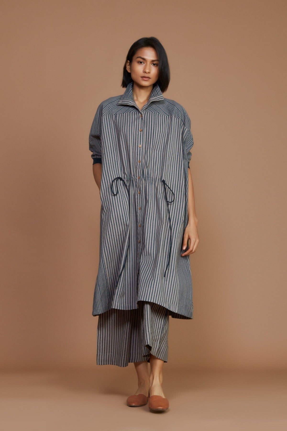 Grey with Charcoal Striped Kaftan Co-Ord Set