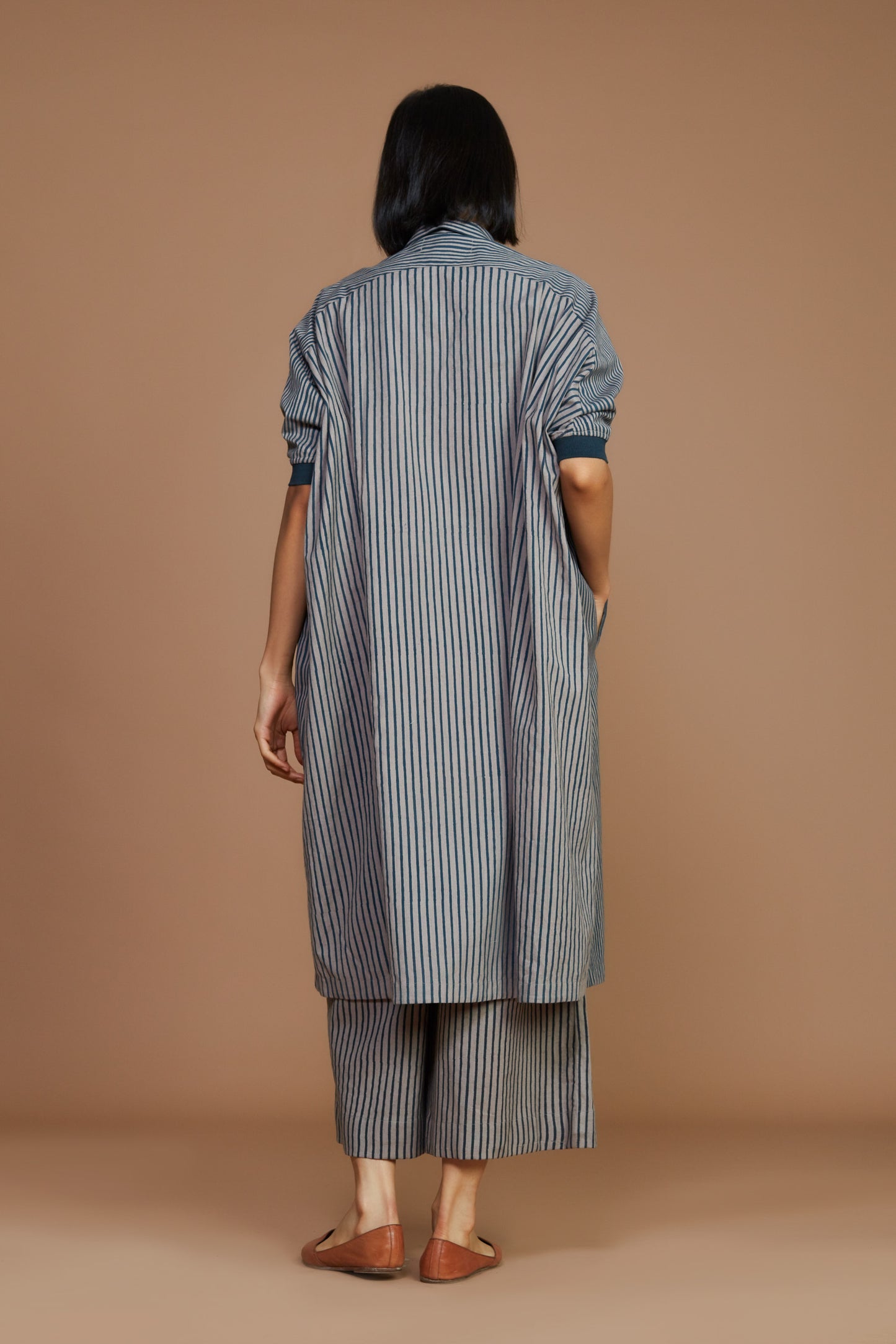 Grey with Charcoal Striped Kaftan Co-Ord Set