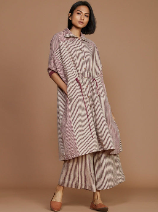 Ivory With Mauve Striped Kaftan Co-Ord Set