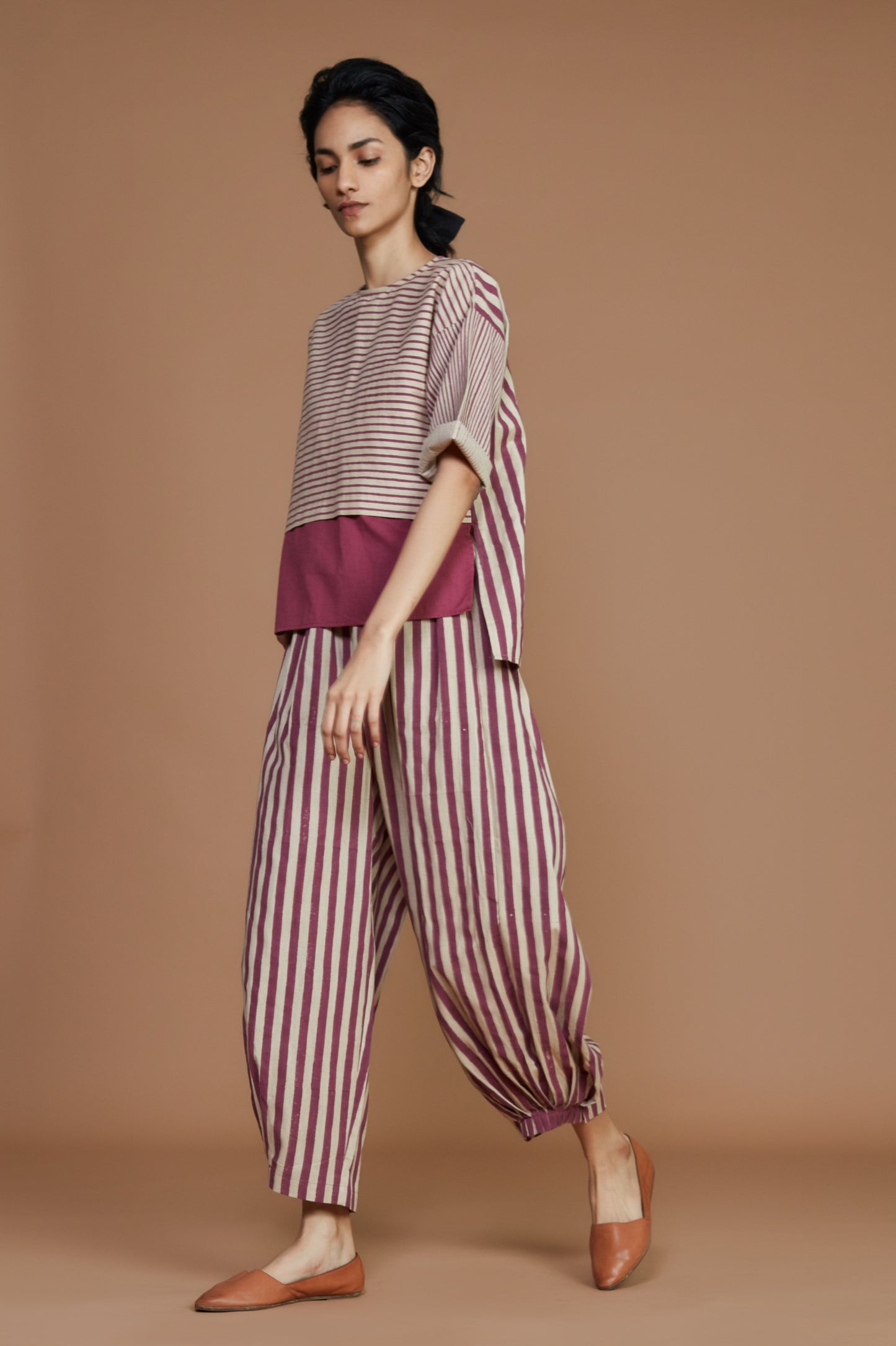 Ivory with mauve Striped NHera Pants