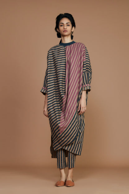 Ribbed Cowl Tunic Striped Brown Dress