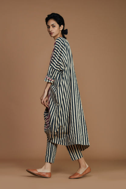 Ribbed Cowl Tunic Striped Ivory Dress