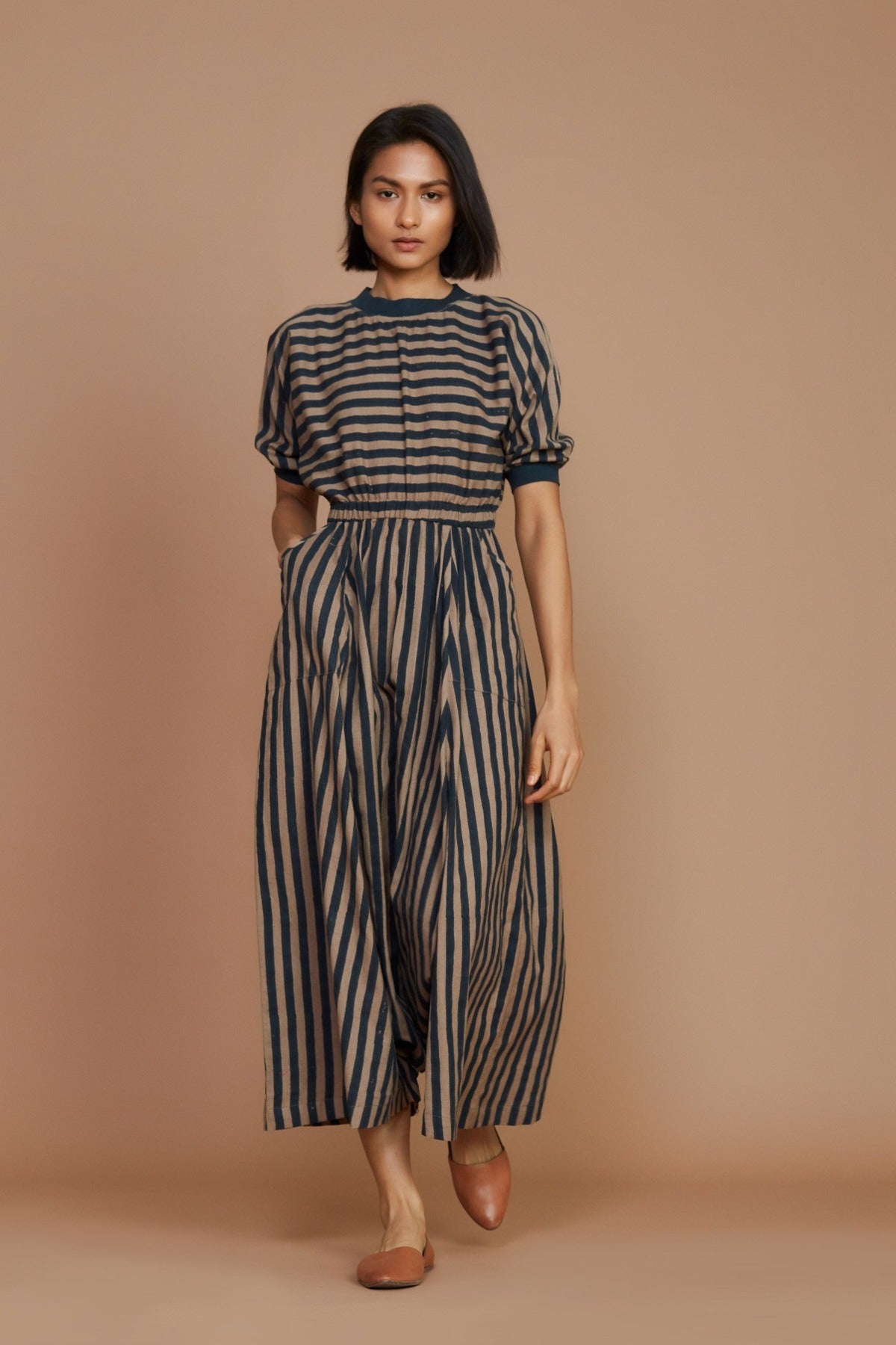 Brown and Charcoal Striped Mati Sphara Jumpsuit