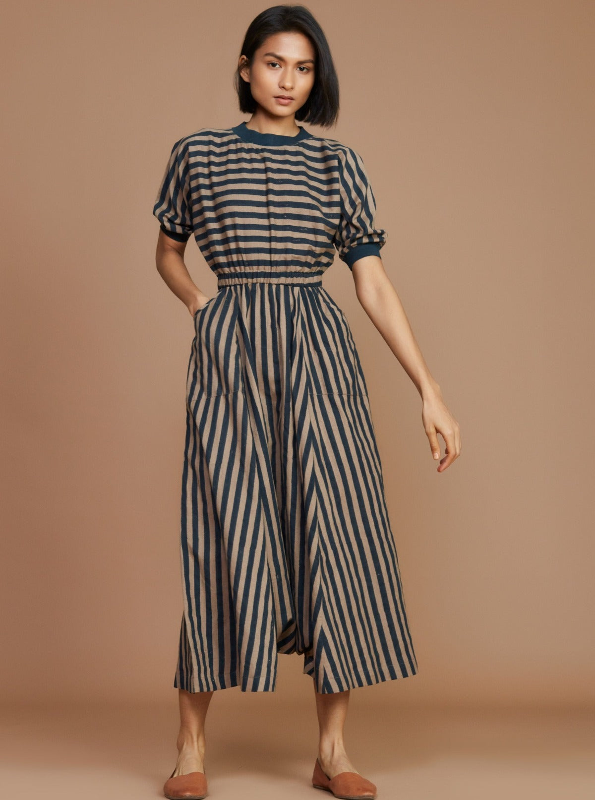 Brown and Charcoal Striped Mati Sphara Jumpsuit