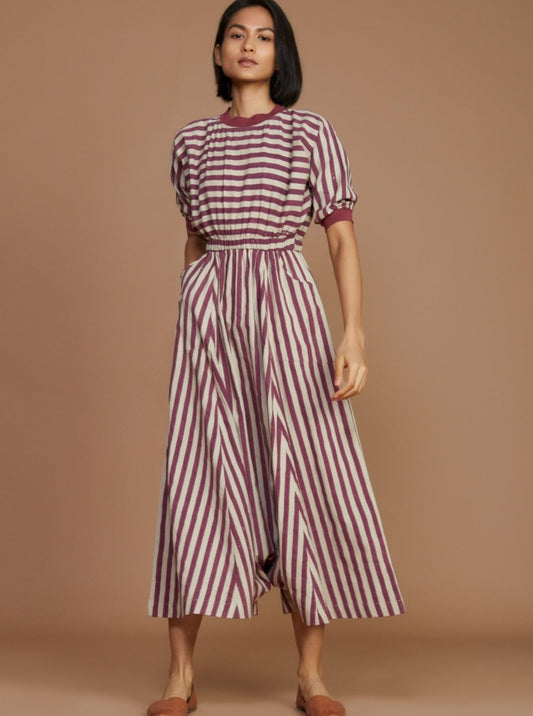 Ivory and Mauve Striped Mati Sphara Jumpsuit