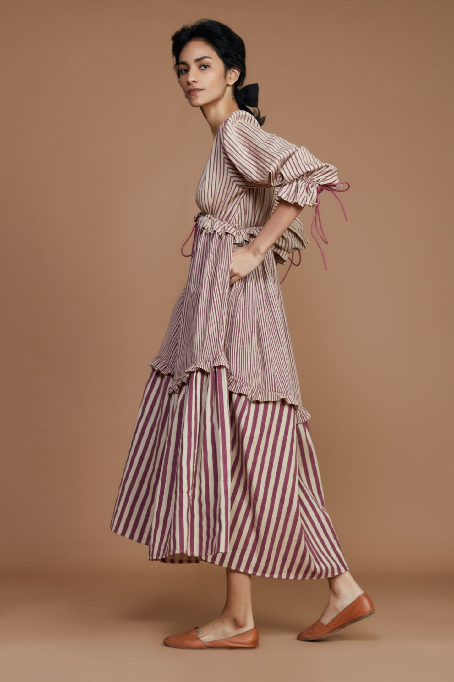 Tiered Frill Mauve Striped Dress