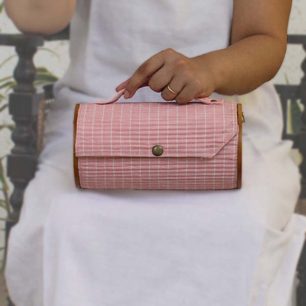 Round Sling Bag/Clutch Single Sleeve (Baby Pink Lines)