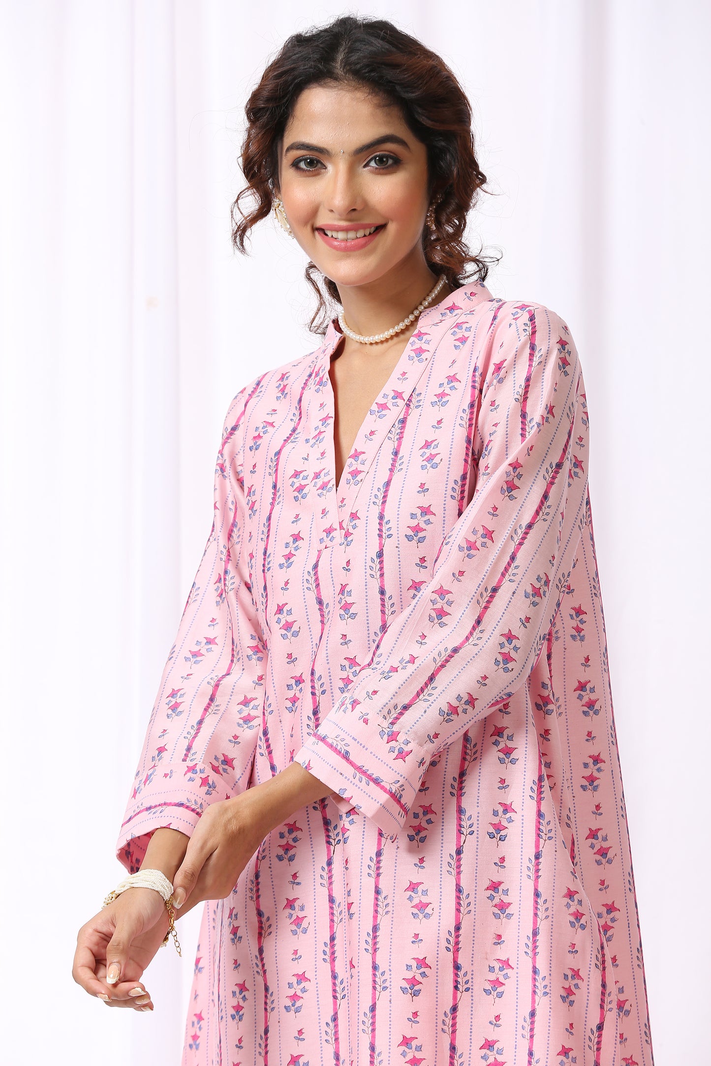 Pink  Base Chanderi Hand Block Printed Kurta Set Of-2