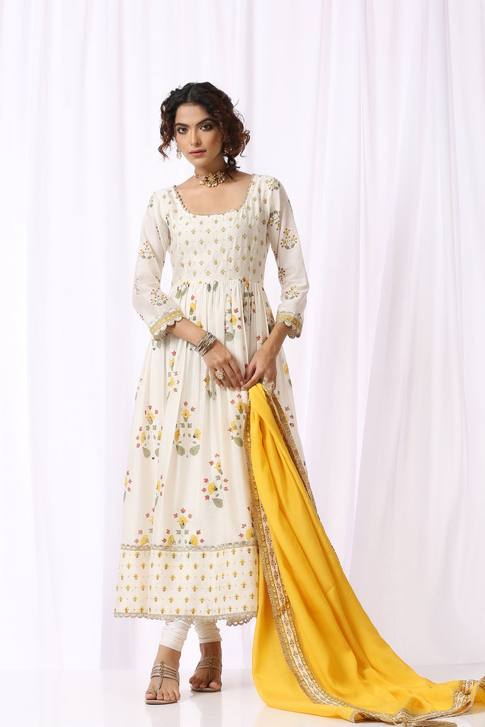 Buy Light Grey Readymade Designer Festive Wear Chanderi Aanarkali Suit | Anarkali  Suits