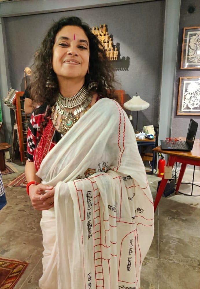 White Kumortuli Map Saree