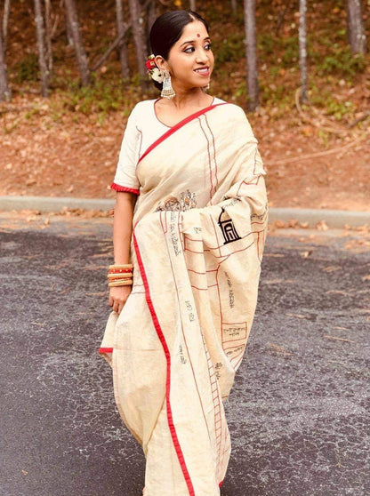 White Kumortuli Map Saree