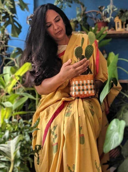 Yellow Jamdani Cactus Saree