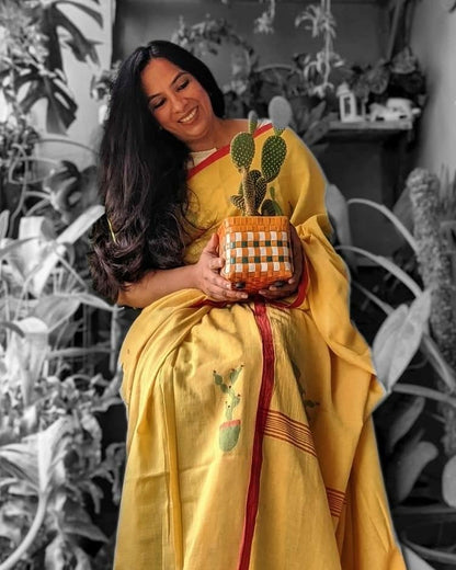 Yellow Jamdani Cactus Saree