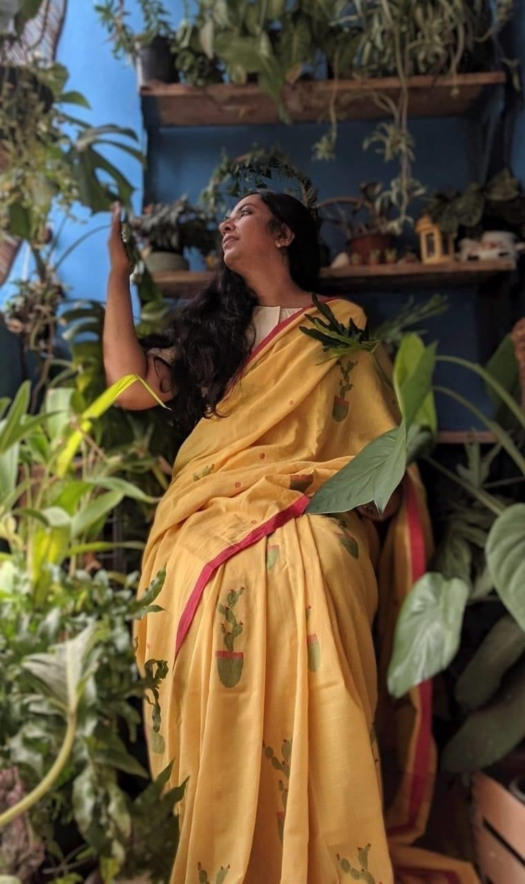 Yellow Jamdani Cactus Saree