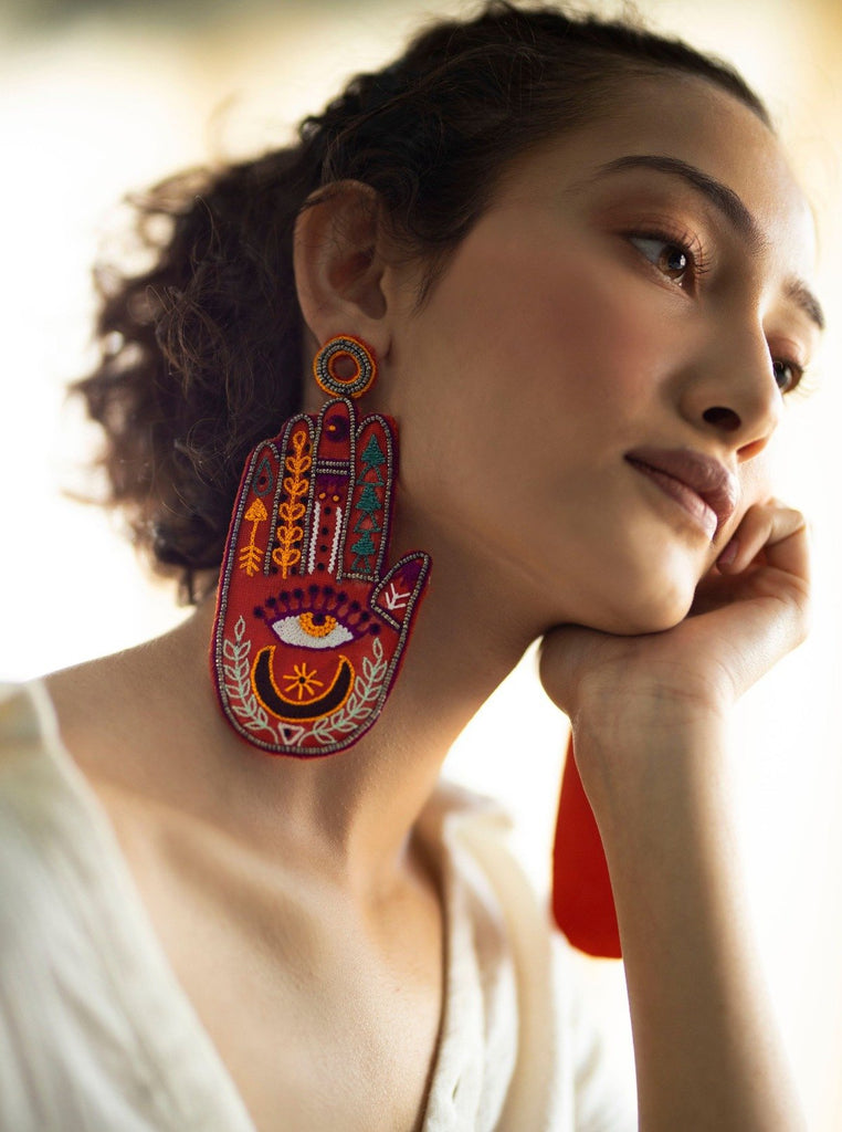 Hamsa Embroidered Earrings