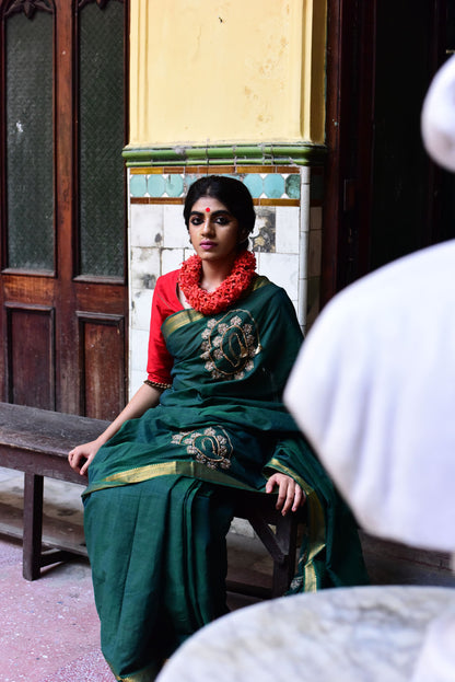 Green Cotton Mangalgiri with Necklace