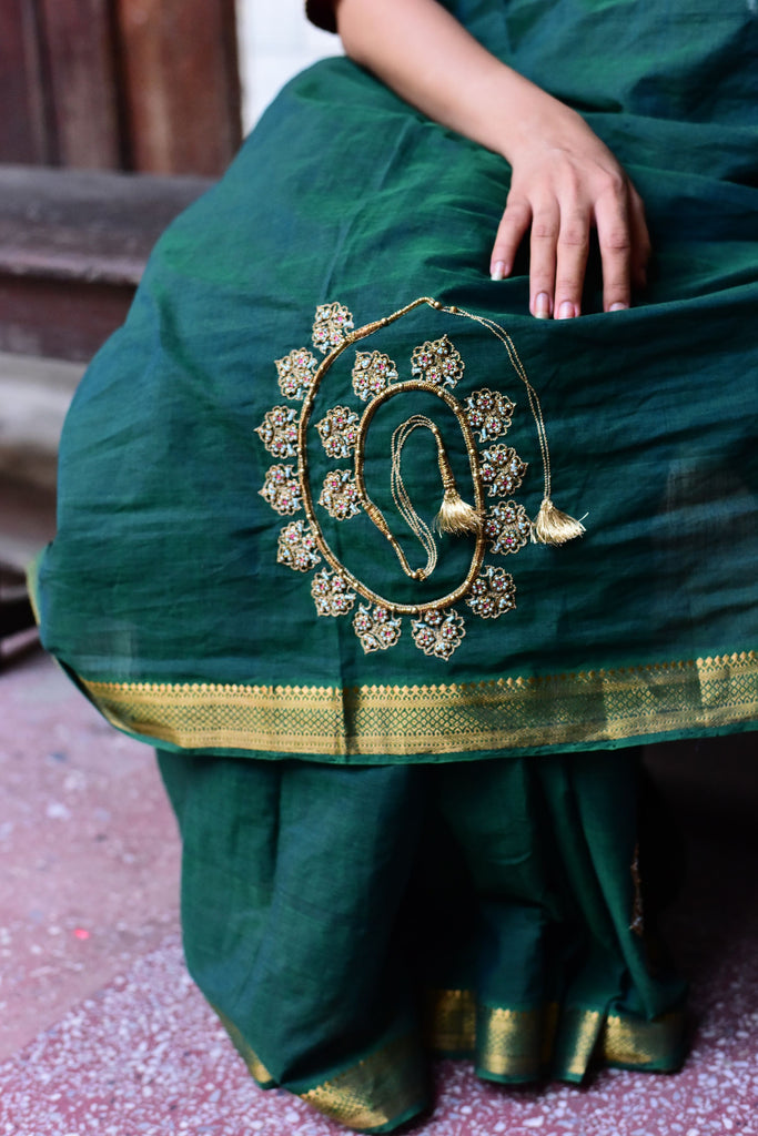 Green Cotton Mangalgiri with Necklace