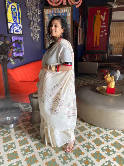 White Kumortuli Map Saree